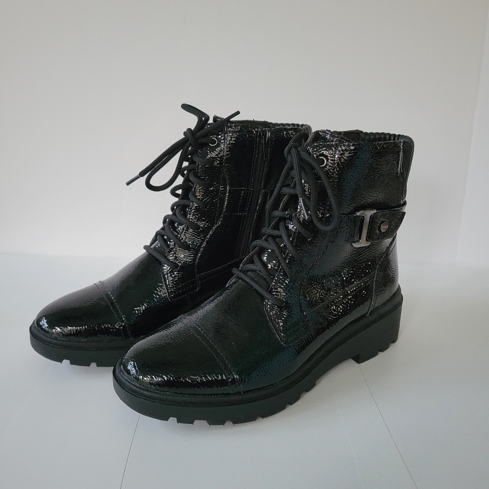 Clarks Calla Black Patent Leather Ankle Boots